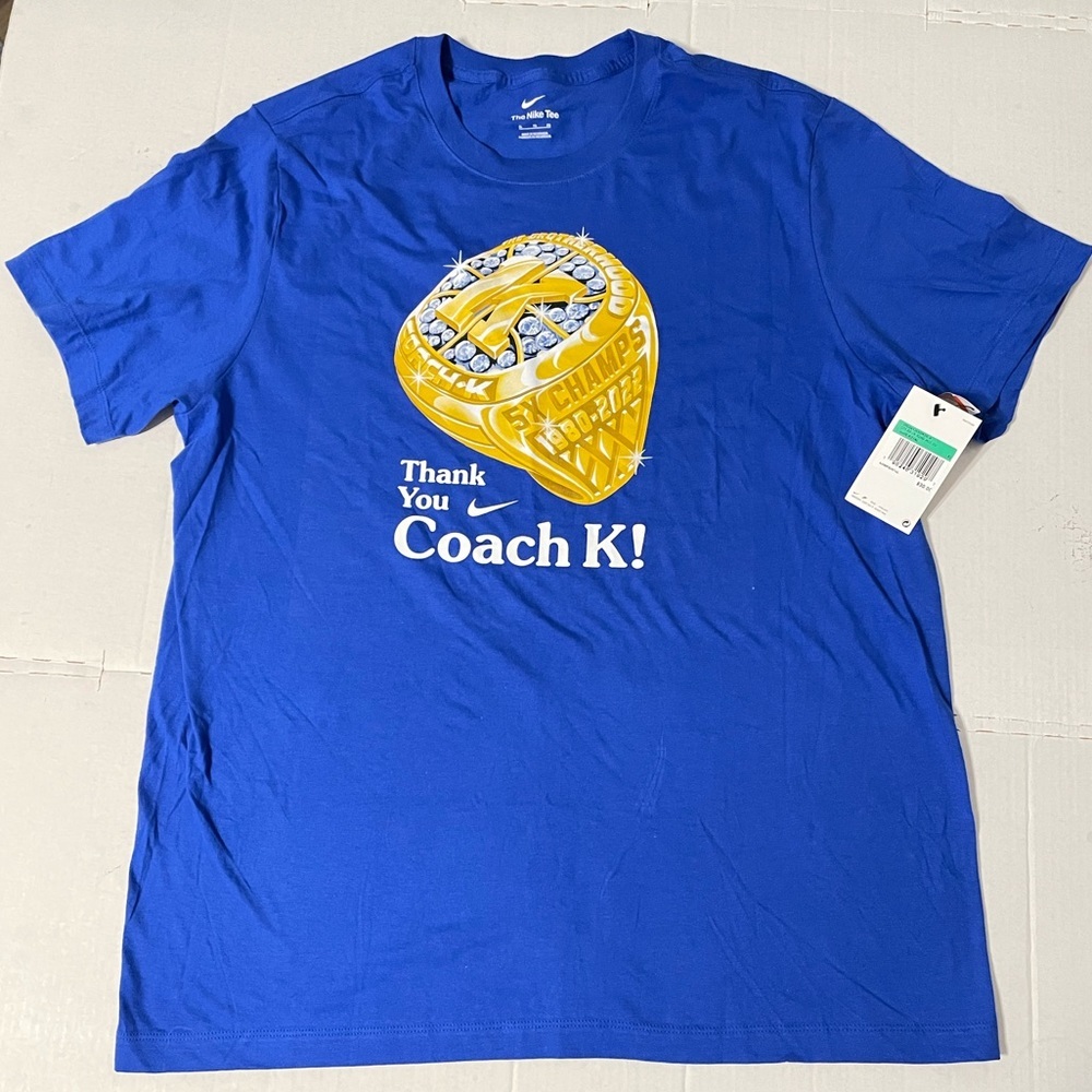 Nike Mens Duke Coach K 5X Champ Short Sleeves Navy Blue T- Shirt Size XL